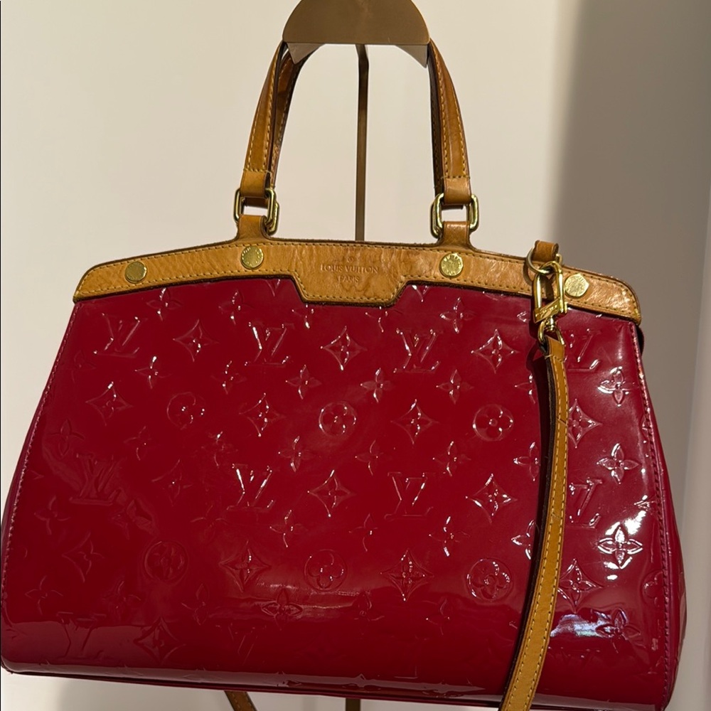 Louis Vuitton Red and Tan Shoulder Bag with Gold Hardware